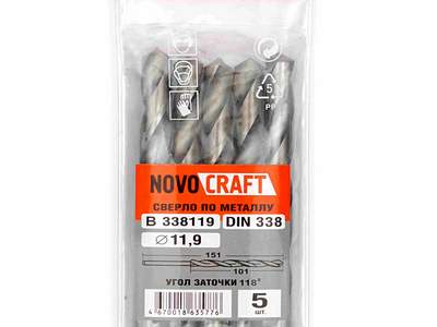 Сверло по металлу 11,5 мм Novocraft Sand средняя серия, DIN 338, уп. 5 шт.