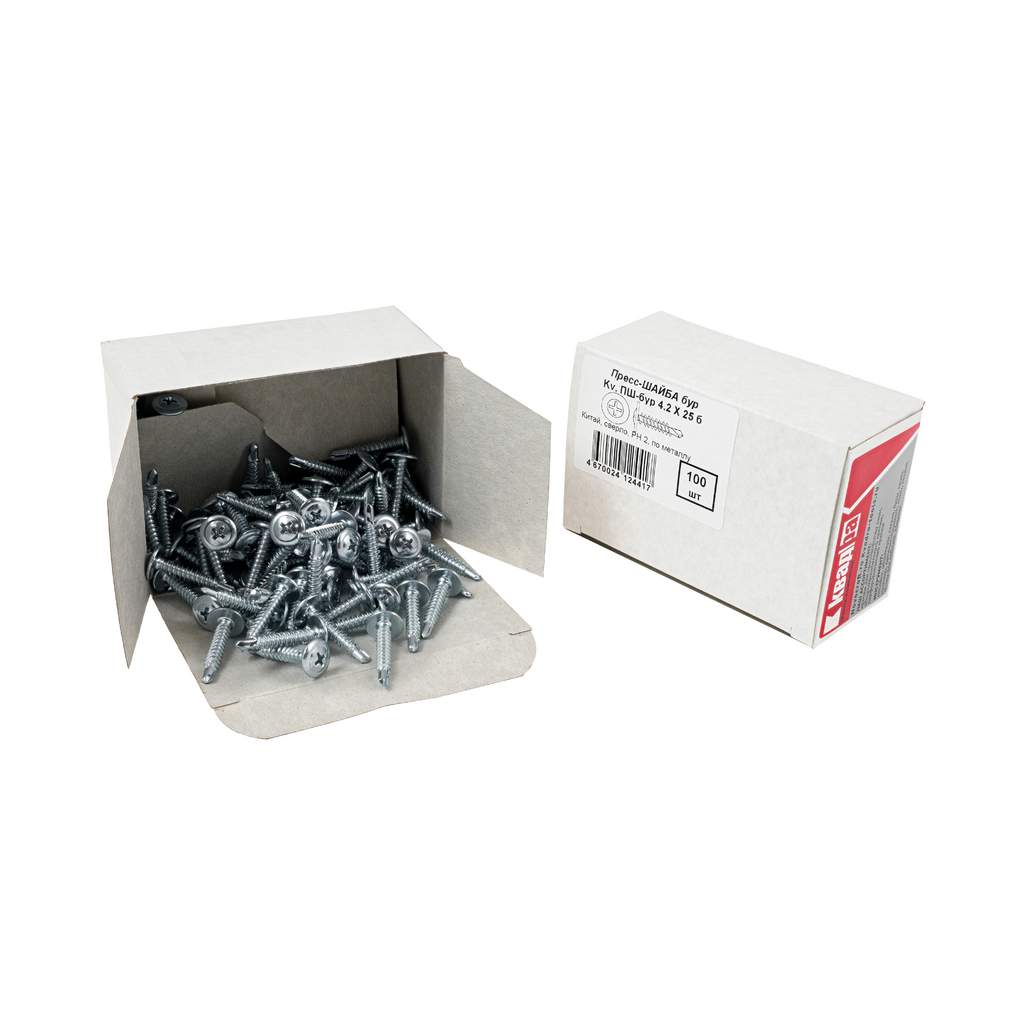 Саморез пресс-шайба со сверлом 4.2 x 25 Квaдpа цинк, уп. 100 шт.