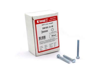 Болт M5 x 40 DIN 933 Квадра 6 гр. головa, цинк, кл. 5.8 кор. 100 шт.