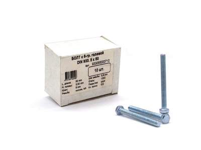 Болт M5 x 50 DIN 933 Квадра 6 гр. головa, цинк, кл. 5.8 коp. 10 шт.
