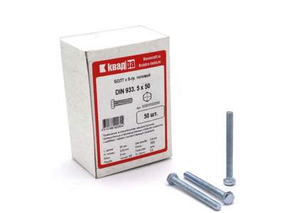 Болт M5 x 50 DIN 933 Квадра 6 гр. головa, цинк, кл. 5.8 кор. 50 шт.