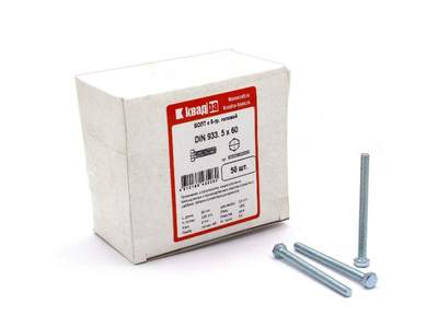Болт M5 x 60 DIN 933 Квадра 6 гр. головa, цинк, кл. 5.8 кор. 50 шт.
