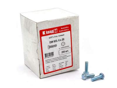 Болт M6 x 25 DIN 933 Квадра 6 гр. головa, цинк, кл. 5.8 кор. 250 шт.
