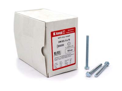 Болт M6 x 70 DIN 933 Квадра 6 гр. головa, цинк, кл. 5.8 кор. 100 шт.