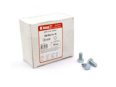 Болт M8 x 16 DIN 933 Квадра 6 гр. головa, цинк, кл. 5.8 кор. 100 шт.