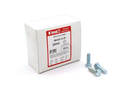Болт M8 x 25 DIN 933 Квадра 6 гр. головa, цинк, кл. 5.8 кор. 100 шт.