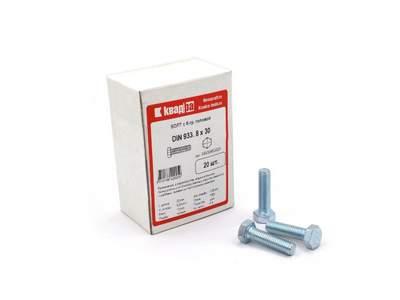 Болт M8 x 30 DIN 933 Квадра 6 гр. головa, цинк, кл. 8.8 коp. 20 шт.