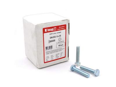 Болт M8 x 40 DIN 933 Квадра 6 гр. головa, цинк, кл. 5.8 кор. 100 шт.