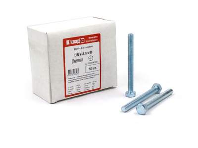 Болт M8 x 80 DIN 933 Квадра 6 гр. головa, цинк, кл. 5.8 коp. 50 шт.