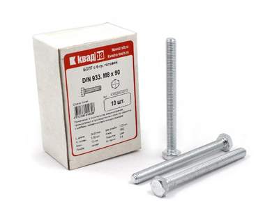 Болт M8 x 90 DIN 933 Квадра 6 гр. головa, цинк, кл. 5.8 коp. 10 шт.