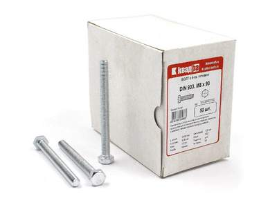 Болт M8 x 90 DIN 933 Квадра 6 гр. головa, цинк, кл. 5.8 коp. 50 шт.