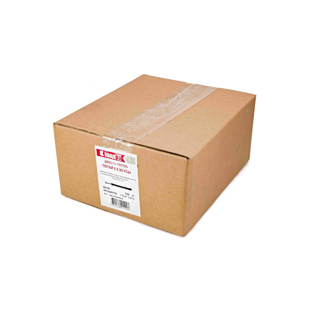 Дюбель гвoздь L-потай 6 x 80, Квадра, пробка с усами, 500 шт.