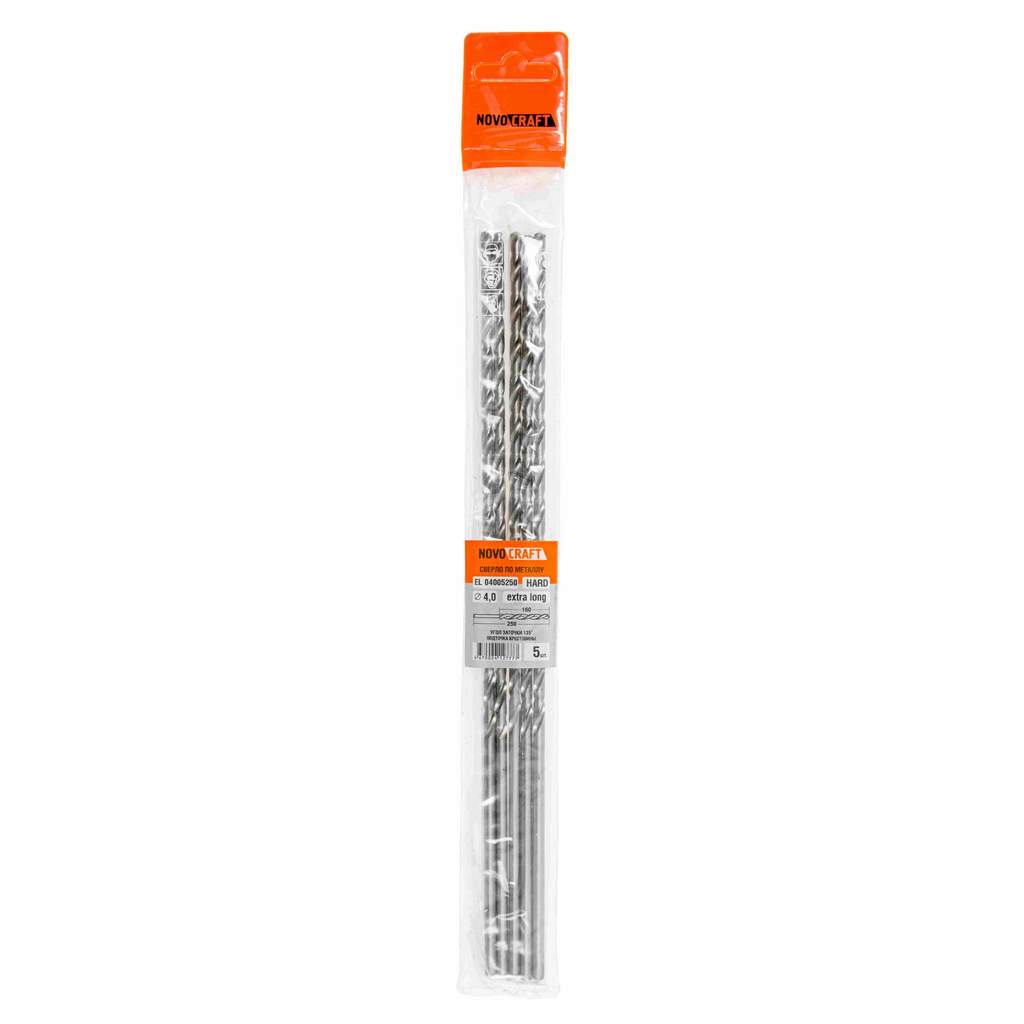 Сверло удлиненное по металлу 4.0 х 300/170 мм Novocraft Extra Long Hard, HSS 4341 уп. 5 шт.