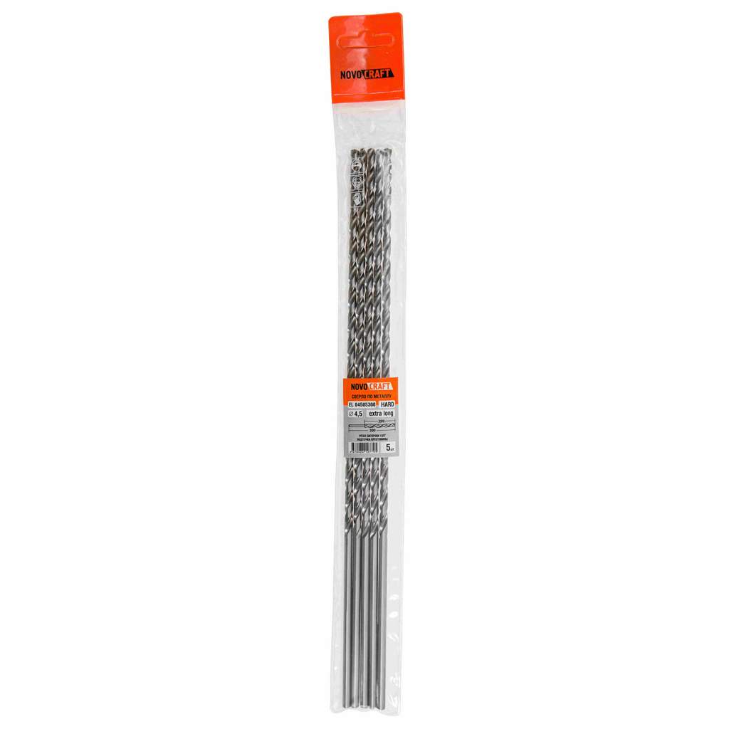 Сверло удлиненное по металлу 4.5 х 300/170 мм Novocraft Extra Long Hard, HSS 4341 уп. 5 шт.
