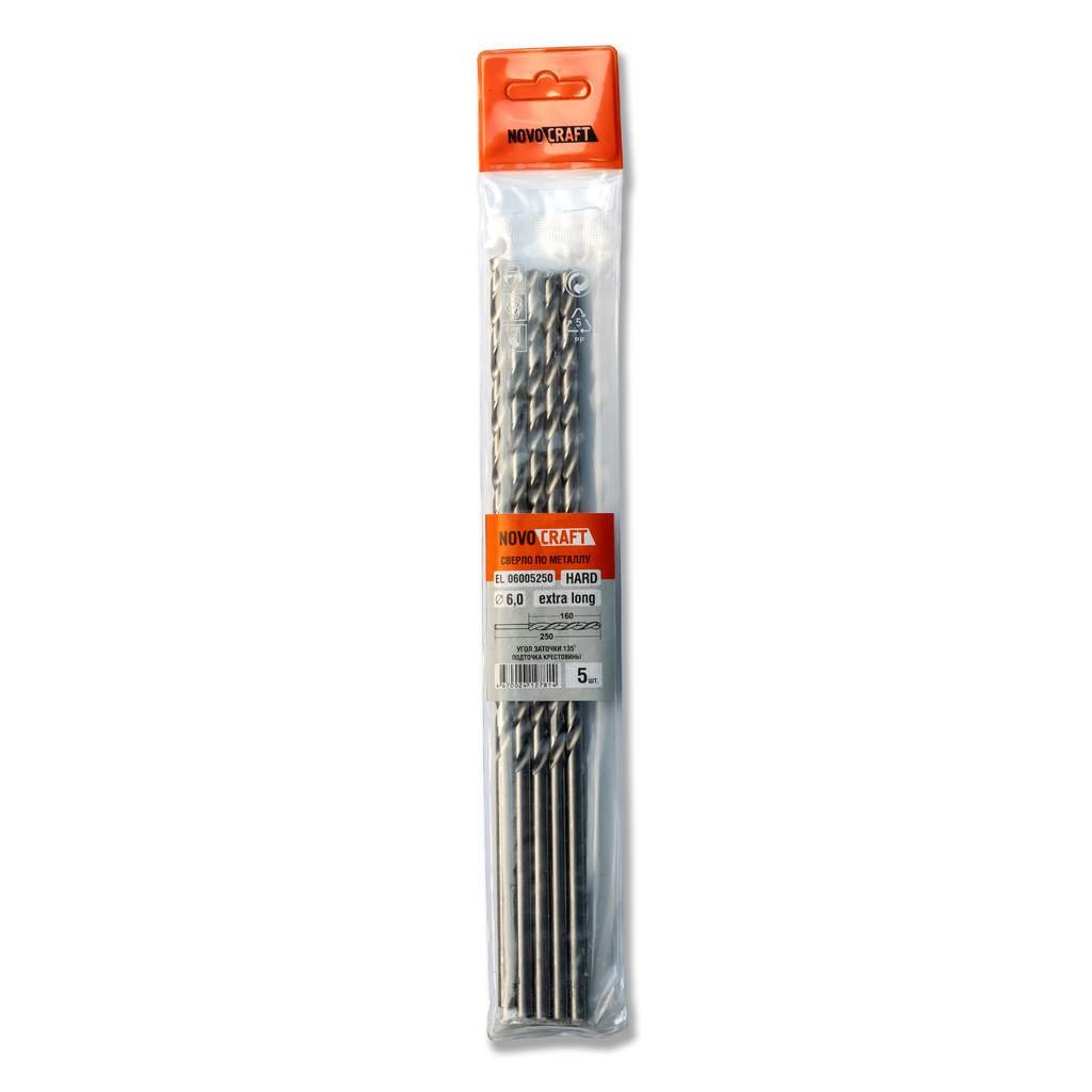 Сверло удлиненное по металлу 6.0 х 300/170 мм Novocraft Extra Long Hard, HSS 4341 уп. 5 шт.