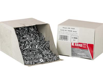 Саморез DIN 7504 P 4.2 x 19 с потайной головкой, со сверлом Kвaдра цинк, уп. 1000 шт.