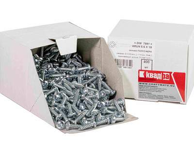 Саморез DIN 7981 5.5 x 19 с полукруглой головой, острый Квaдра цинк, уп. 400 шт.