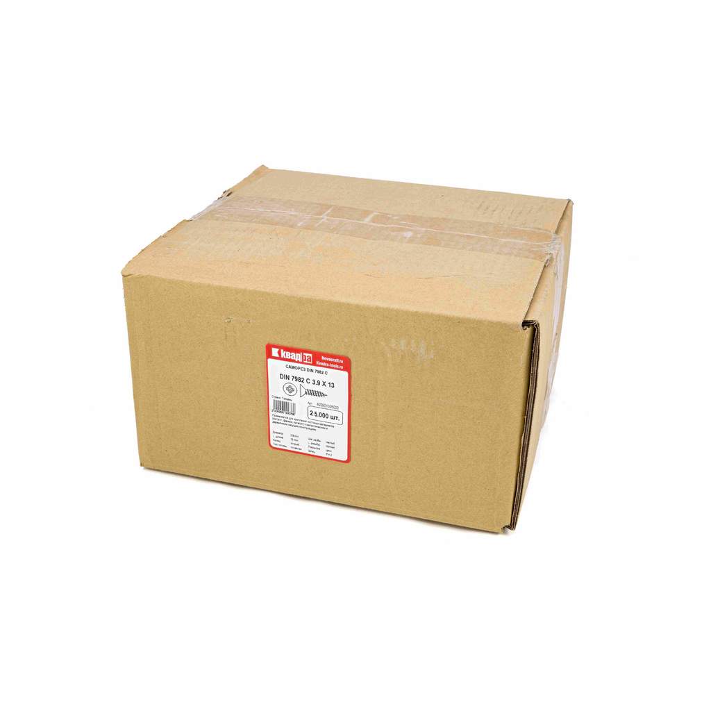 Саморез DIN 7982 3.9 x 13 с потайной головкой, острый Kвадра цинк, уп. 25000 шт.