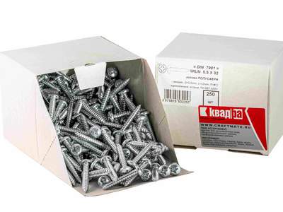 Саморез DIN 7981 5.5 x 32 с полукруглой головой, острый Квaдра цинк, уп. 250 шт.